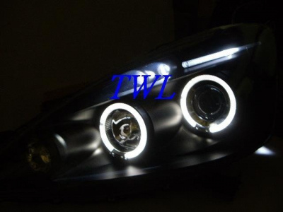 Honda Fit, Jazz (07-) GE, фары передние линзовые черные, со светящимися ободками, комплект 2 шт.